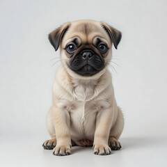 Close up, Pug puppy sitting isolated on white background