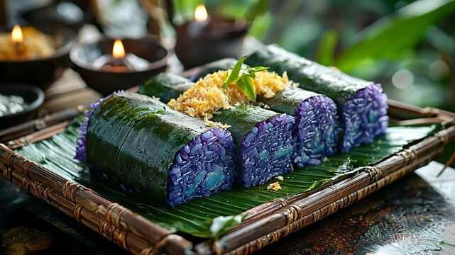 pulut inti with sweet blue rice video singapore cuisine