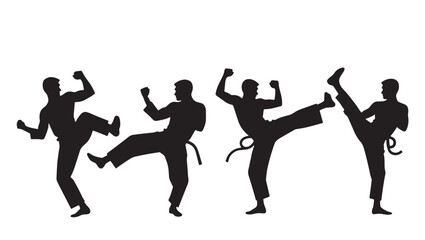 Single combats, a set of silhouettes of a karate in different poses
