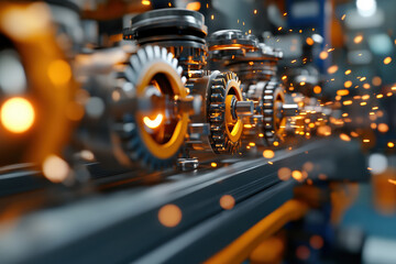 Fototapeta premium Industrial Gears and Sparks Close-Up 