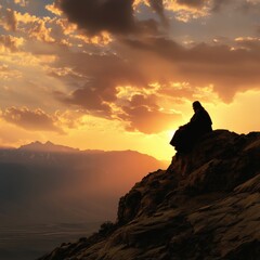 Faith Can Move Mountains. Silhouette of Jesus Christ with God's Scripture