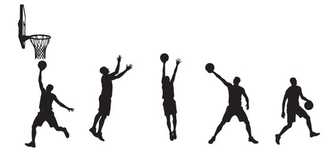 vector silhouettes of people playing basketball