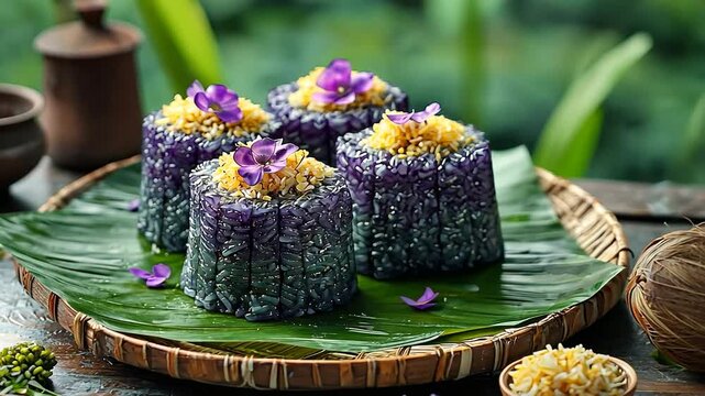 pulut inti with sweet blue rice video singapore cuisine