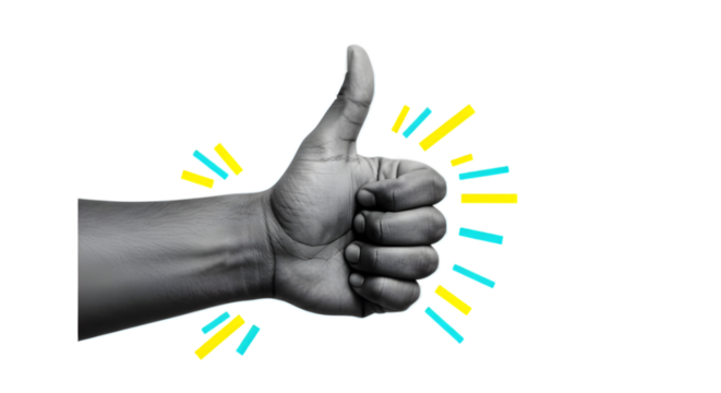 Thumbs-Up Hand Gesture in Black and White Collage art Effect on Transparent Background