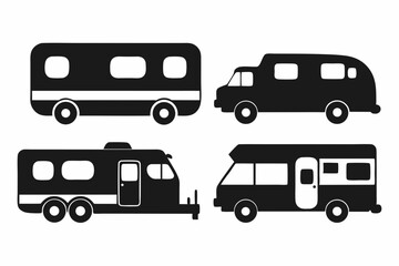 set of Rv camper silhouette vector illustration