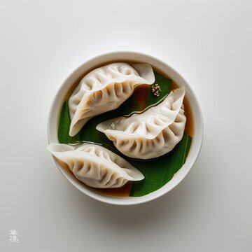 Ba wan dumpling on plain white background clean simple and minimalist focus top view