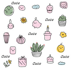 Hand Drawn Cute Pastel Happiness Doodle Collection