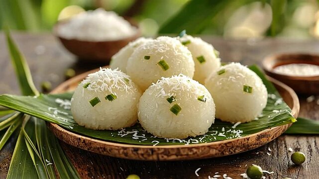 putu piring with gula melaka filling video singapore cuisine