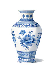 Blue and White Porcelain Vase: Elegant chinoiserie-style vase with intricate floral patterns in classic cobalt blue on a white ceramic surface.