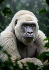 Obraz premium Rare albino gorilla in lush jungle habitat - wildlife conservation concept
