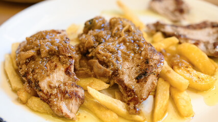 Juicy pork meat served in a restaurant