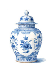  Blue and White Porcelain Ginger Jar: Traditional chinoiserie ginger jar adorned with intricate blue floral and ornamental designs.