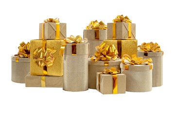 Golden gift boxes for holidays, birthday, promotions, christmas, new year, wedding. Elegant luxury...