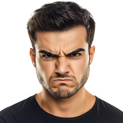 Obraz premium Man with Serious Intense Look Lips Pressed Together Isolated on Transparent Background