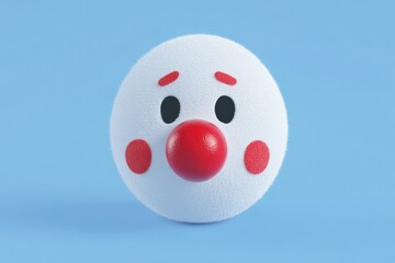 A round, fluffy, light-blue face with red features
