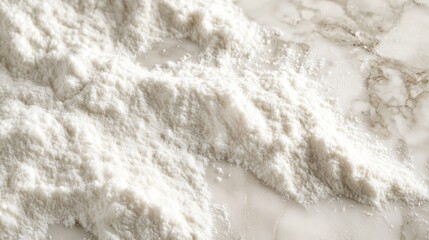Close up of premium Italian flour, elegantly dusted on a marble surface, soft lighting and high detail