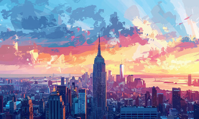 Fototapeta premium Cityscape with skyscrapers and empire state