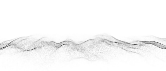 Abstract white wave with moving dots. Flow of particles. Cyber technology illustration. 3d rendering.