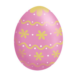 Hand drawn easter egg illustration. Cute painted dyed pink egg drawing with flowers. Watercolor and chalk/crayon style. Transparent background. 