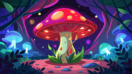 Mystical glowing red mushroom made with