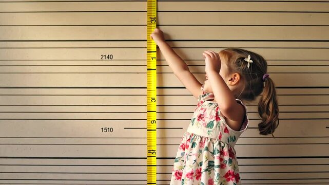 Child measuring his height at home.