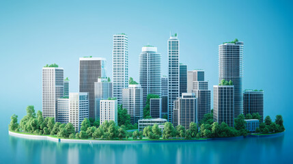 Obraz premium Eco-Friendly Modern City on Island, Sustainable Urban Development