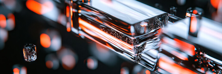 Abstract Composition of Translucent Prisms with Orange and White Lighting