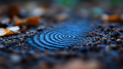 Obraz premium Mystical Rings: Intricate growth rings in a cut log evoke a sense of mystery and time's passage, the dark hues of the surrounding earth create a serene background.