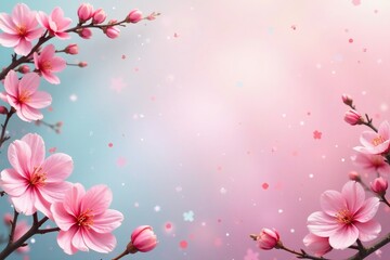 Fototapeta premium Vibrant spring blossoms border on soft pastel background, border, background, vibrant