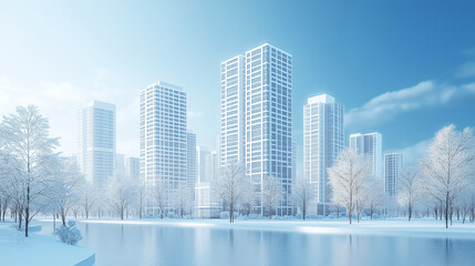 Fototapeta premium Modern Cityscape in Winter Wonderland