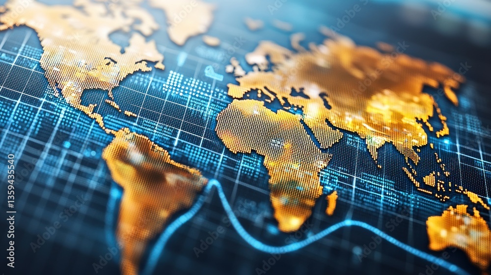 Poster Global Network Digital World Map Data Technology Business Analytics Visualization