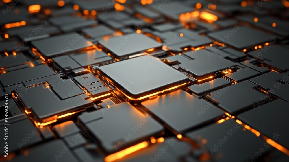 Poster abstract futuristic technology background with glowing orange circuit board design