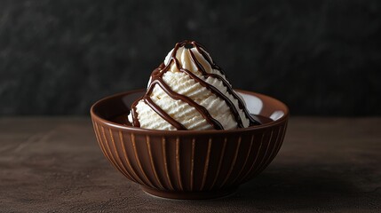 Fototapeta premium Chocolate mousse garnished with raspberry and mint in elegant bowl