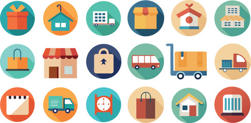 Business and Finance Flat Vector Icon Set on a White Background