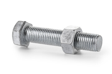Tap bolt with nut isolated on white background, closeup