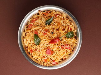 tomato rice, a south Indian dish with the main ingredient as rice and tomato