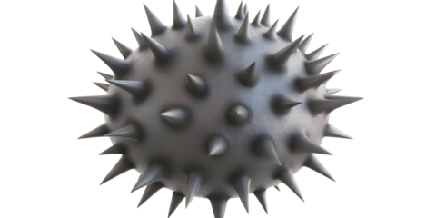 Illustration of Gray Sphere with Spikes Isolated on Transparent Background