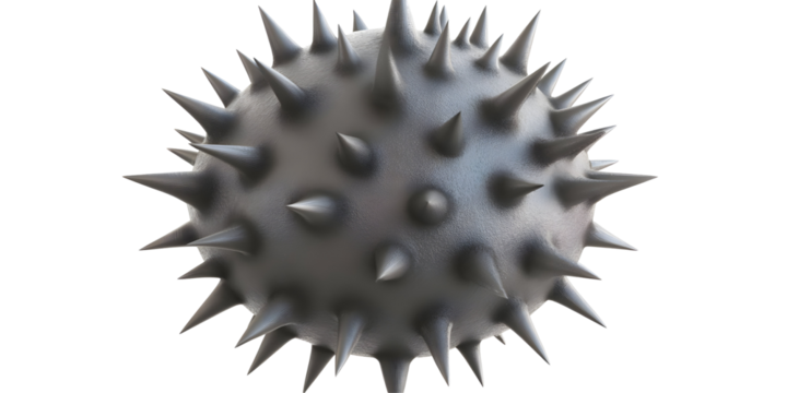 Illustration of Gray Sphere with Spikes Isolated on Transparent Background