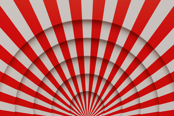 Paper Cut Circus or Theater Stage with Striped Red and White Line Curtains Background Texture. 3d Rendering