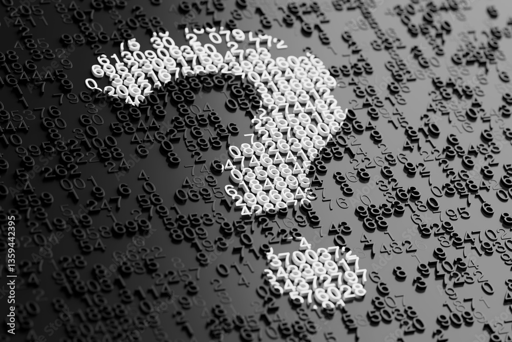Fototapete Question Mark as Abstract Black Random Numbers Numeric Characters Background Texture. 3d Rendering