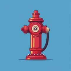Fototapeta premium Firefighting Flat Art Style Icon. Red Fire Hydrant Pixel Art Illustration on Blue Background