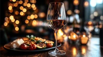 Elegant dinner scene with wine