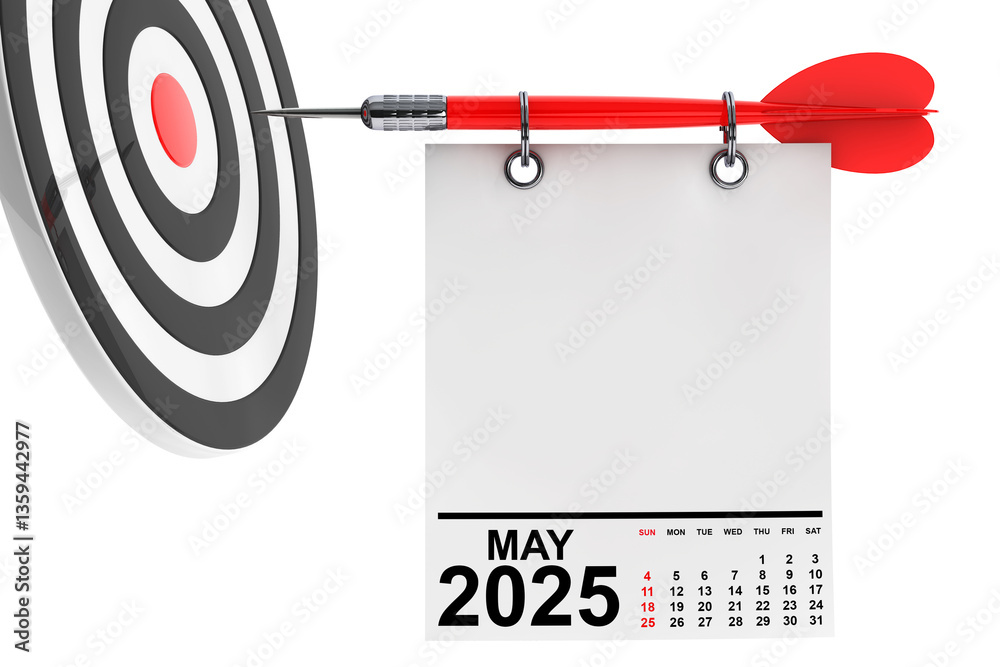 Aufkleber Calendar May 2025 on Blank Note Paper with Free Space for Your Design. 3d Rendering