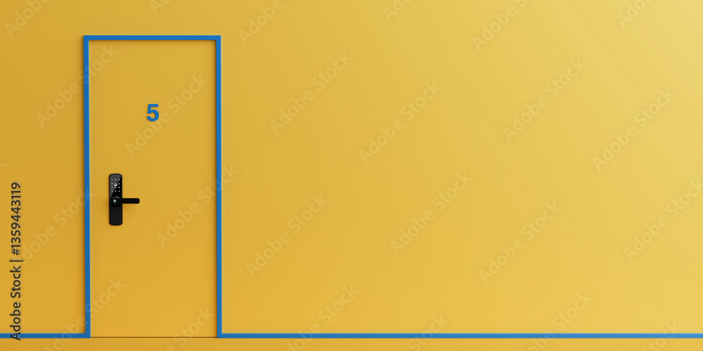 Aufkleber yellow modern door with inteligente biometric smart door lock with digital keypad. 3d rendering