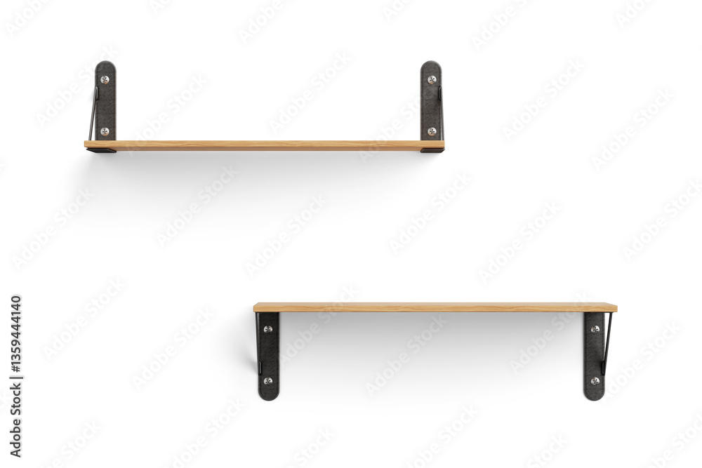 Aufkleber wooden wall shelfs with bottom and top mount. 3d rendering
