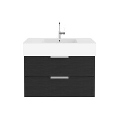 Black Wooden Bathroom Furniture Cabinet with Tap. 3d Rendering