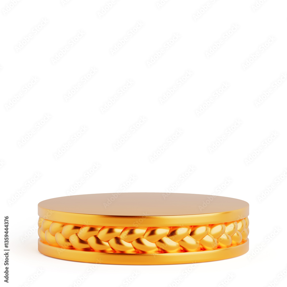 Poster Golden Round Stage Platform Podium for Product Presentation. 3d Rendering