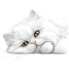 Adorable White Persian Kitten Resting Peacefully Fluffy Cat Pet Animal