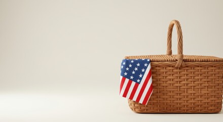 Fototapeta premium independence day: American flag draped over a basket