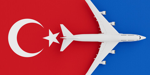 White Jet Passenger's Airplane with Turkey Flag. 3d Rendering